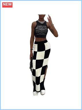 Women High Waist Plaid Side Split Knit Bodycon Midi Skirt